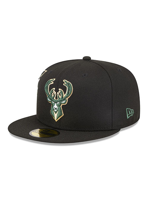 New Era 59Fifty Neon Side Hit Milwaukee Bucks Fitted Hat in Black - Angled Left Side View
