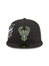 New Era 59Fifty Neon Side Hit Milwaukee Bucks Fitted Hat in Black - Front View