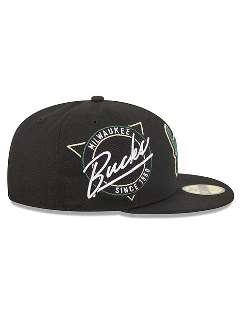 New Era 59Fifty Neon Side Hit Milwaukee Bucks Fitted Hat in Black - Right Side View