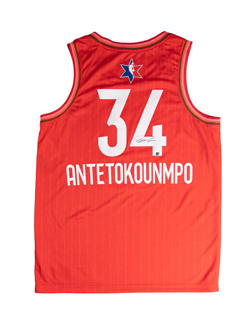 Signed Jordan 2020 All-Star Giannis Antetokounmpo Red Milwaukee Bucks Swingman Jersey-back