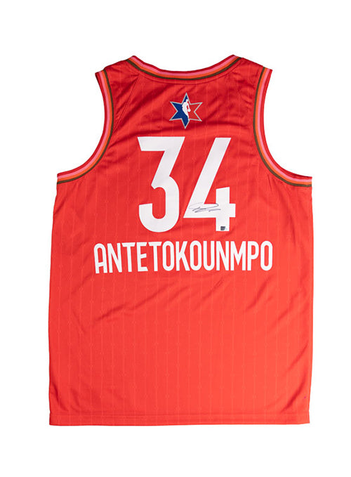 Signed Jordan 2020 All-Star Giannis Antetokounmpo Red Milwaukee Bucks Swingman Jersey-back
