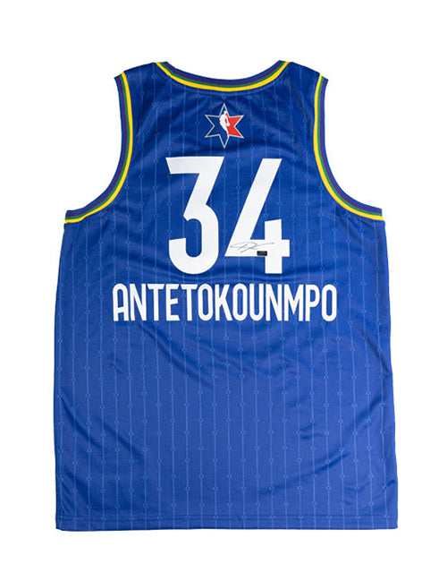 Signed Jordan 2020 All-Star Giannis Antetokounmpo Blue Milwaukee Bucks Swingman Jersey-back