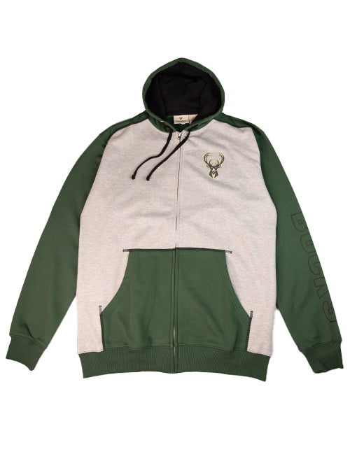 Big & Tall Contrast Stitch Milwaukee Bucks Fill Zip Hooded Sweatshirt-front