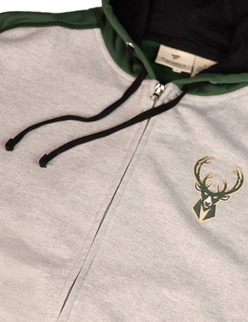 Big & Tall Contrast Stitch Milwaukee Bucks Fill Zip Hooded Sweatshirt-closeup