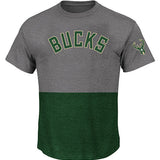 Big & Tall Profile Split Poly Milwaukee Bucks T-Shirt in Green and Grey - Front View