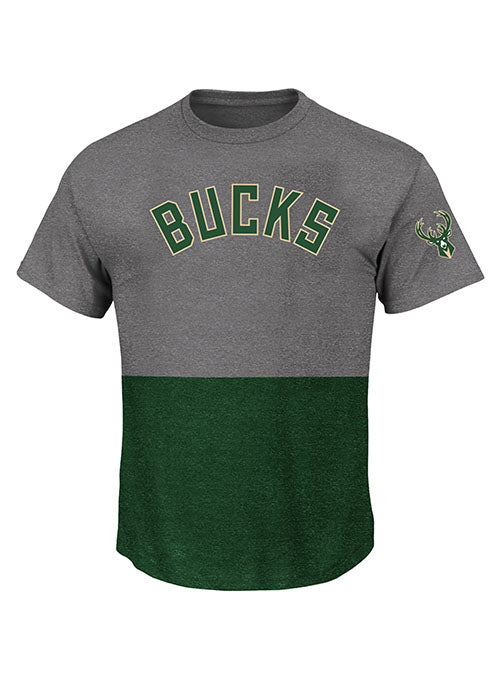 Big & Tall Profile Split Poly Milwaukee Bucks T-Shirt in Green and Grey - Front View