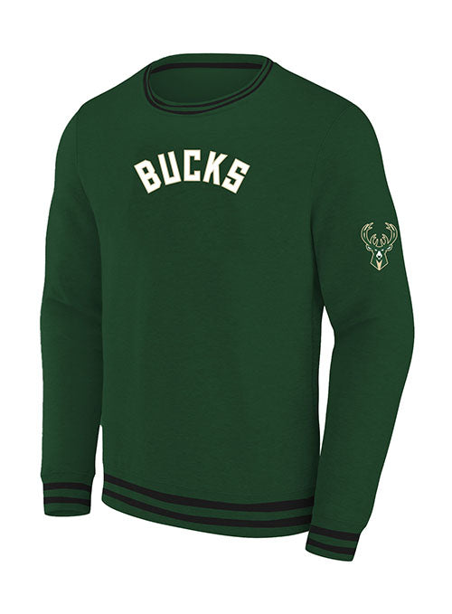Big & Tall Rib Milwaukee Bucks Crew Neck Sweatshirt in Green - Front View