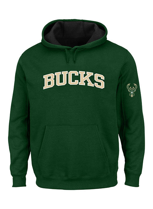 Big & Tall Tackle Twill Word Milwaukee Bucks hooded Sweatshirt in Green - Front View