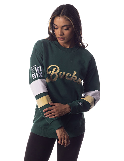 Women's Bucks In Six x The Wild Collective Velvet Touch Milwaukee Bucks Crewneck- front 2