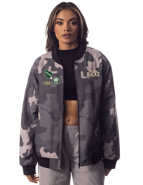 The Wild Collective Cargo Club Milwaukee Bucks Bomber Jacket- front 2