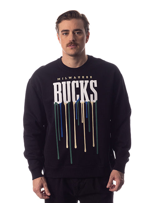 The Wild Collective Team Color Drip Milwaukee Bucks Crewneck Sweatshirt- front 1