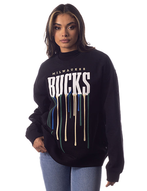 The Wild Collective Team Color Drip Milwaukee Bucks Crewneck Sweatshirt-front 2