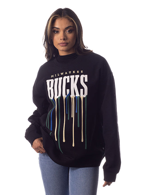 The Wild Collective Team Color Drip Milwaukee Bucks Crewneck Sweatshirt-front 2