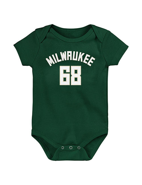 Newborn Outerstuff Bango Icon Milwaukee Bucks Onesie in Green - Front View