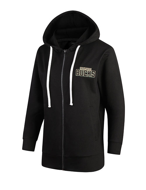 Women's Stadium Essentials Terrace Black Milwaukee Bucks Hooded Sweatshirt- front 