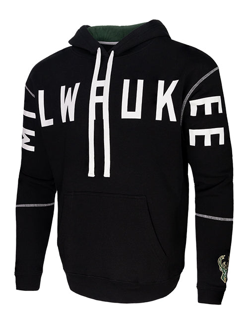 Stadium Essentials Monument Black Milwaukee Bucks Hooded Sweatshirt-FRONT