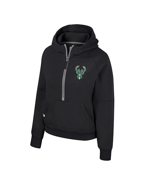 Women's Margo Black Milwaukee Bucks 1/2 Zip Hooded Sweatshirt- front