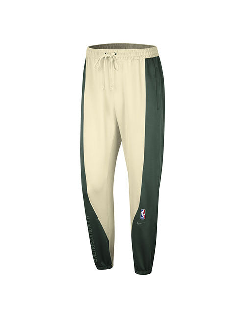 Nike Showtime FIR Opal Milwaukee Bucks Sweatpants in Green and Tan - Front View