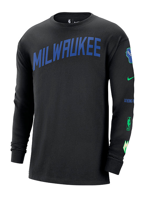 Nike 2023-24 City Edition Essential Max90 Black Milwaukee Bucks Long S ...