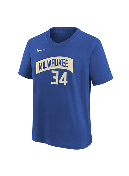 Youth Nike 2023-24 City Edition Giannis Antetokounmpo Milwaukee Bucks T-Shirt-FRONT 