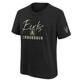 Youth Nike Courtside Statement Max90 Milwaukee Bucks T-Shirt in Black - Front View