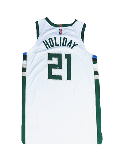 Signed Game-Used Nike Association Edition Jrue Holiday Milwaukee Bucks Authentic Jersey-back