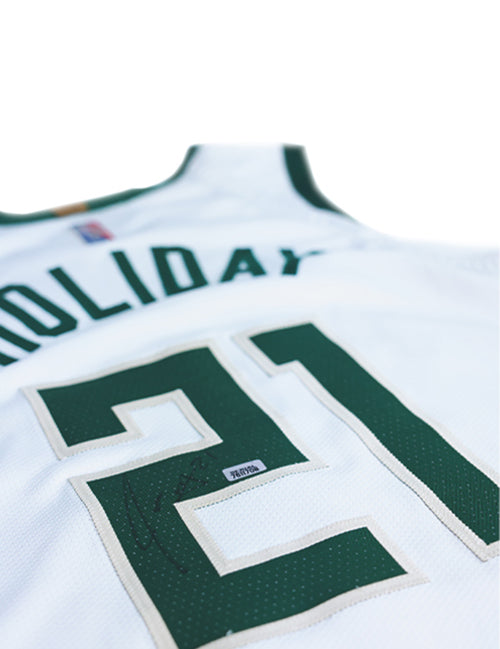 Signed Game-Used Nike Association Edition Jrue Holiday Milwaukee Bucks Authentic Jersey-signature