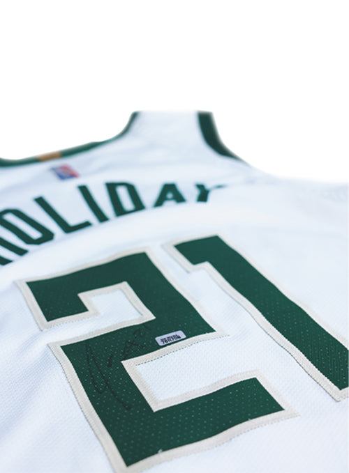 Signed Game-Used Nike Association Edition Jrue Holiday Milwaukee Bucks Authentic Jersey-signature