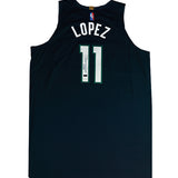 Signed Game-Used Jordan 2020 Statement Edition brook Lopez Milwaukee Bucks Authentic Jersey-back