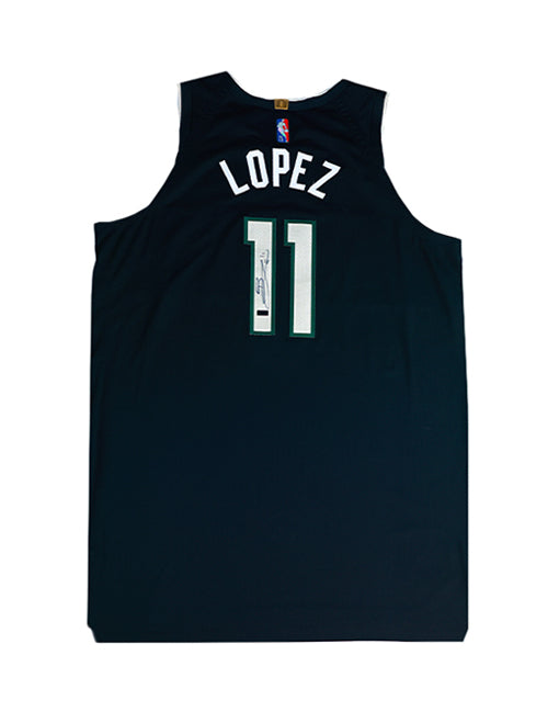 Signed Game-Used Jordan 2020 Statement Edition brook Lopez Milwaukee Bucks Authentic Jersey-back