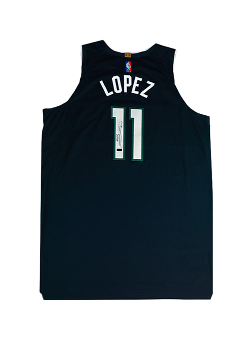 Signed Game-Used Jordan 2020 Statement Edition brook Lopez Milwaukee Bucks Authentic Jersey-back