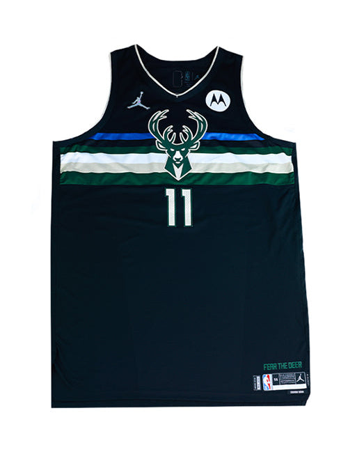 Signed Game-Used Jordan 2020 Statement Edition brook Lopez Milwaukee Bucks Authentic Jersey-front