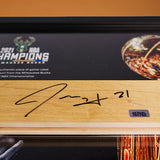 Signed Artsman Jrue Holiday Milwaukee Bucks Court Framed 3 Point 15"x17"-signature