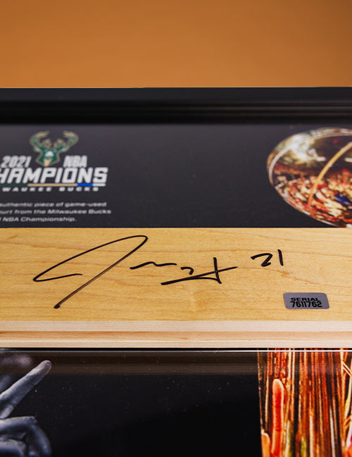 Signed Artsman Jrue Holiday Milwaukee Bucks Court Framed 3 Point 15"x17"-signature