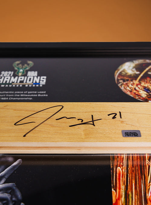 Signed Artsman Jrue Holiday Milwaukee Bucks Court Framed 3 Point 15"x17"-signature