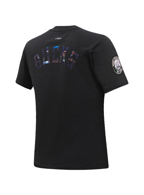 Women's Pro Standard City Edition City Scape Slim Milwaukee Bucks T-Shirt in Black - Angled Right Back View