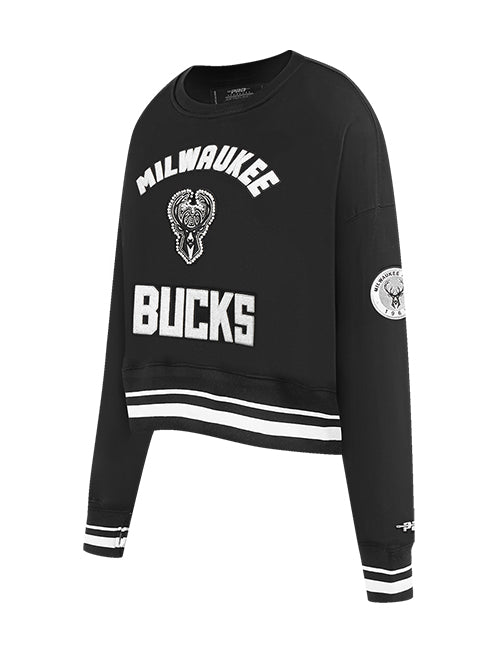 Women's Pro Standard Pearls Milwaukee Bucks Crewneck Sweatshirt-angled front