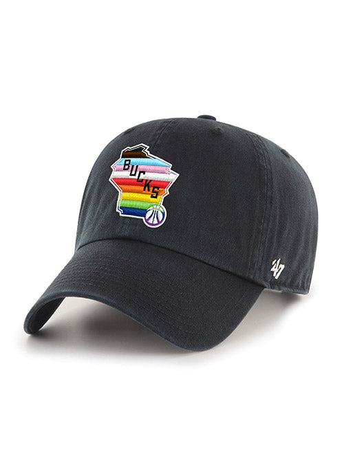 '47 Brand Clean Up Progress Pride Milwaukee Bucks Adjustable Hat In Black - Angled Left Side View