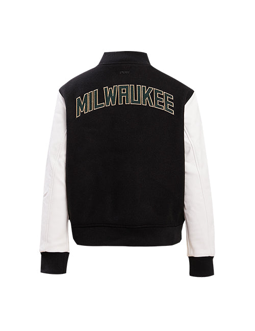 Women's Pro Standard Black & White Milwaukee Bucks Varsity Jacket-back 