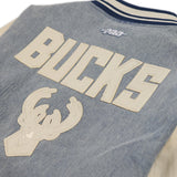 Women's Pro Standard Varsity Blues Milwaukee Bucks Denim Jacket-back close up 