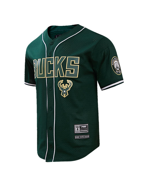 Pro Standard Mesh Classic Green Milwaukee Bucks Baseball Jersey- Angled Front View