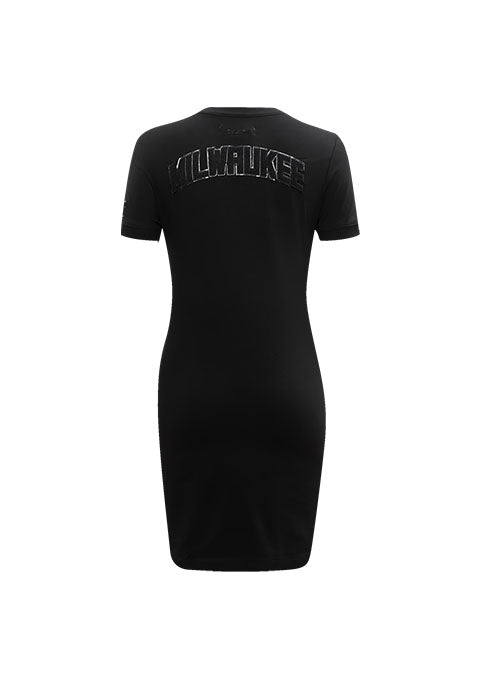 Women's Pro Standard Triple Black Milwaukee Bucks T-Shirt Dress - Back View