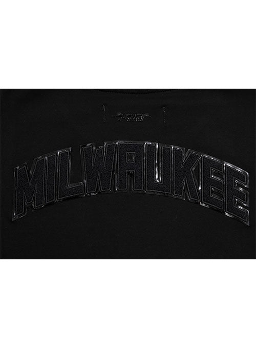 Women's Pro Standard Triple Black Milwaukee Bucks T-Shirt Dress - Zoomed in Back Logo View