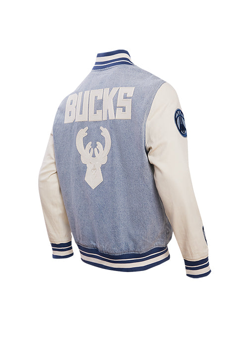 Pro Standard Women's Milwaukee Bucks Denim Varsity Bomber Jacket