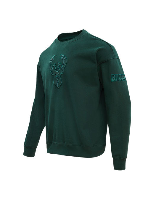 Pro Standard Neutral Pine Milwaukee Bucks Crewneck Sweatshirt - Angled Left Side View