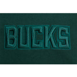 Pro Standard Neutral Pine Milwaukee Bucks Crewneck Sweatshirt - Zoomed in Left Arm Patch View