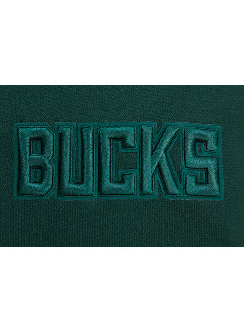 Pro Standard Neutral Pine Milwaukee Bucks Crewneck Sweatshirt - Zoomed in Left Arm Patch View