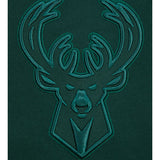 Pro Standard Neutral Pine Milwaukee Bucks Crewneck Sweatshirt - Zoomed in Front Logo View