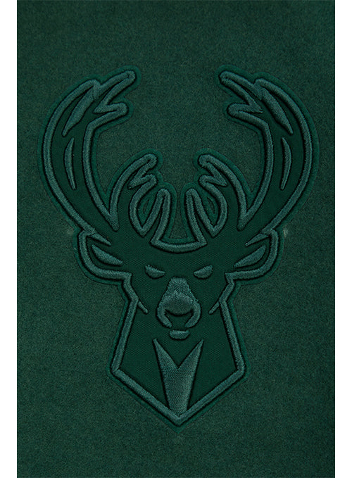 Pro Standard Varsity Neutral Pine Milwaukee Bucks Jacket- Left Chest Embroidery