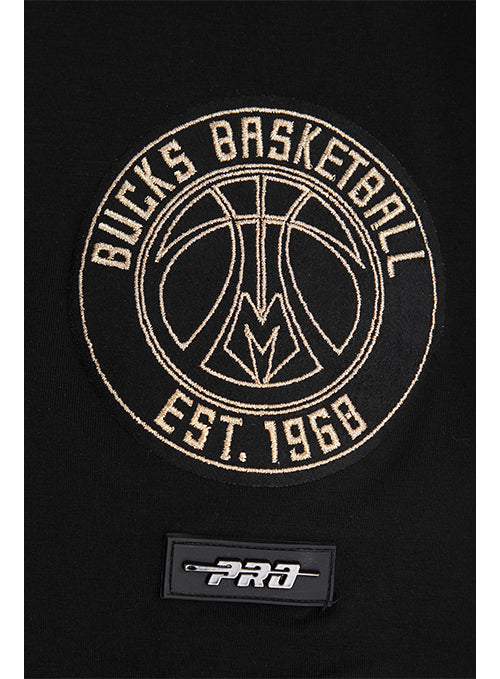 Pro Standard Black and Gold Milwaukee Bucks T-Shirt- Left Arm Patch 
